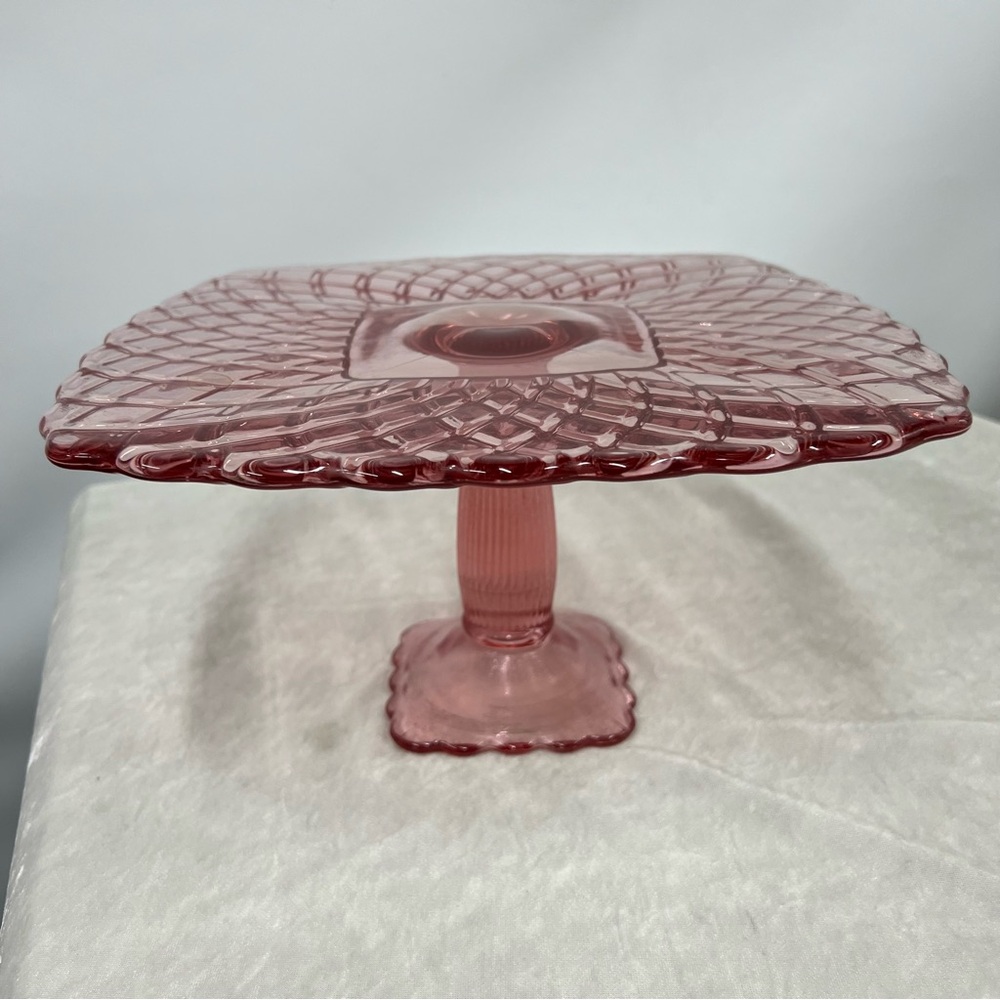 Trellis Square Rose Pink vintage Pedestal Cake Stand